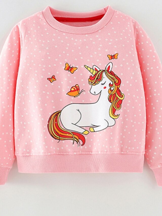 Baby & Kids Girls Clothing | Kids Girls Sweatshirt Long Sleeve Blushing Pink Cartoon Unicorn Animal Indoor Outdoor Active Daily 