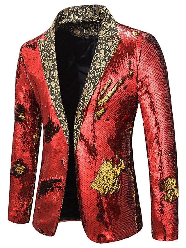 Mens Clothing Mens Outerwear | Mens Blazer Regular Sequins Pocket Coat Black Blue Purple Gold Red Casual Party Fall Single Breas