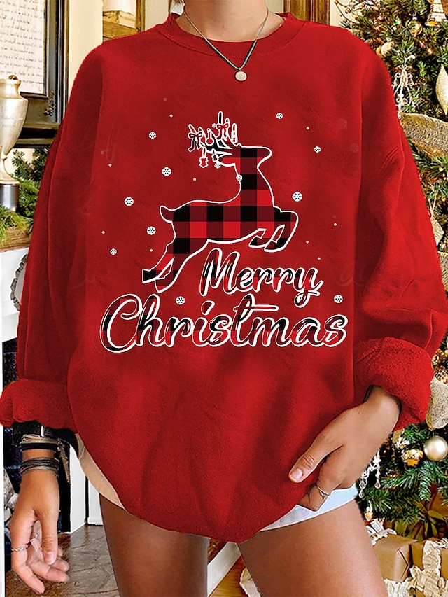 Womens Clothing Womens Tops | Womens Sweatshirt Pullover Plaid Checkered Text Reindeer Print Christmas Christmas Gifts Weekend 3