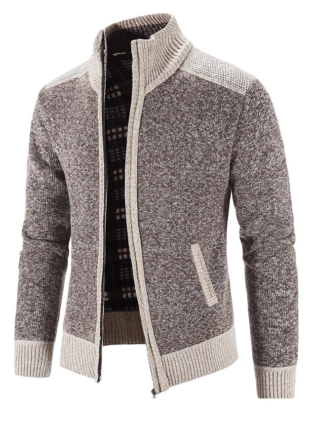 Men's Cardigan Knitted Solid Color Stylish Long Sleeve Sweater ...