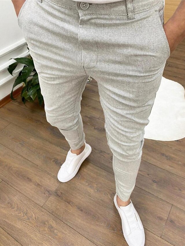 Mens Clothing Mens Bottoms | Mens Casual Trousers Chinos Pocket Full Length Pants Casual Daily Micro-elastic Solid Color Cotton 