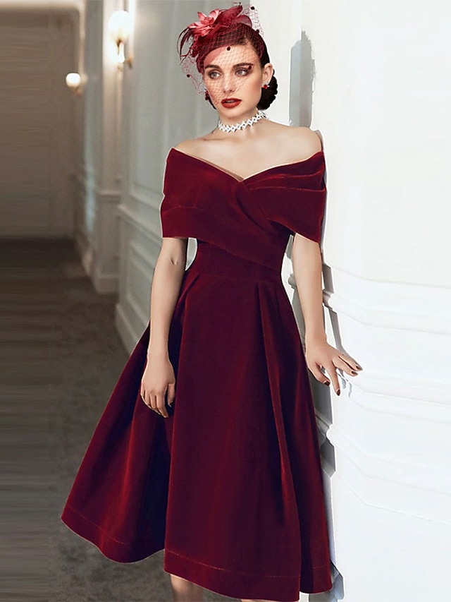 A-Line Cocktail Black Dress 1950s Dress Fall Wedding Guest Dress Knee ...