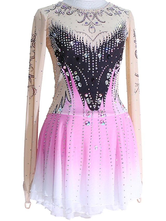 Sports & Outdoors Ice Skating | Figure Skating Dress Womens Girls Ice Skating Dress Outfits Pink Glitter Patchwork Mesh Spandex 