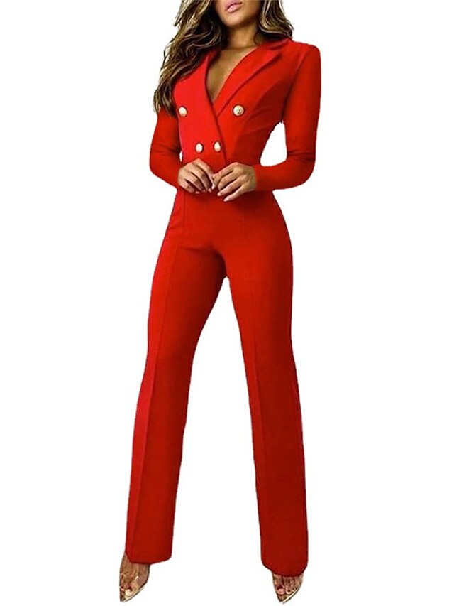 Women's Jumpsuit Button Solid Color Shirt Collar Formal Office Business ...