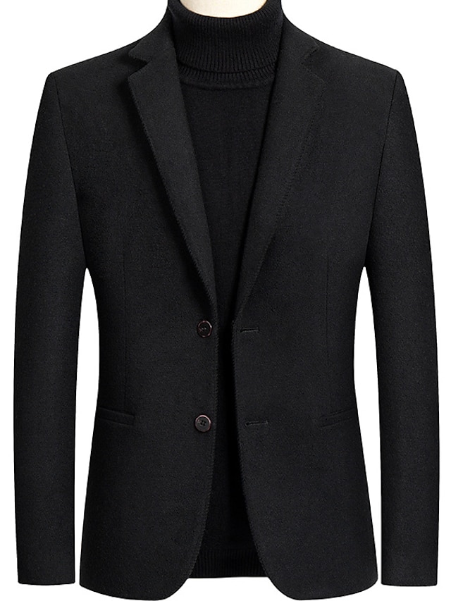  Men's Blazer Sport Jacket Sport Coat Thermal Warm Breathable Business Daily Work Single Breasted Peaked Lapel Business Elegant Jacket Outerwear Solid Color Pocket Gray Black / Winter / Fall / Winter