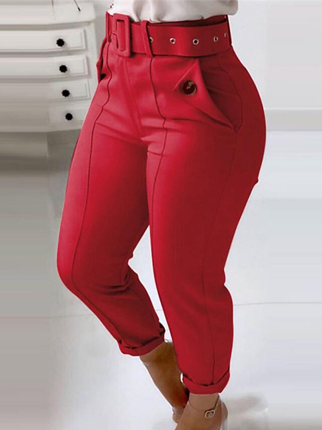  Women's Plus Size Pants Pocket Solid Color Streetwear Casual Home Casual High Full Length Fall Winter Gray Pink Red L XL XXL 3XL