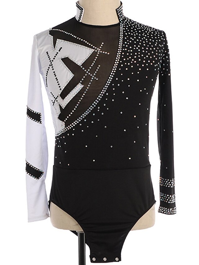 Ice Rink Top Figure Skating Top Men's Boys' Ice Skating Outfits Top Black+White ...
