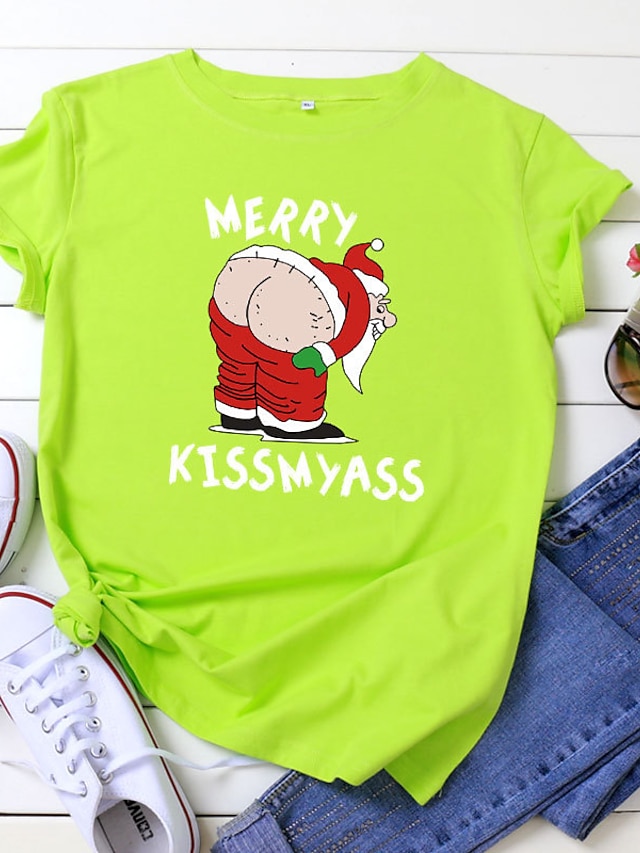 Womens Clothing Plus Size Collection | Womens Plus Size Tops T shirt Cartoon Letter Print Short Sleeve Crewneck Streetwear Festi