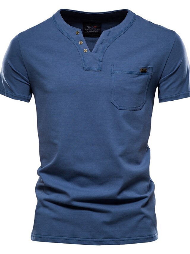  Hombre Camiseta Henley Shirt Escote en Pico Esencial Manga Corta Bleu Ciel Azul marinero Azul vaquero Verde Trébol Blanco Negro Escote en Pico ropa Algodón Esencial