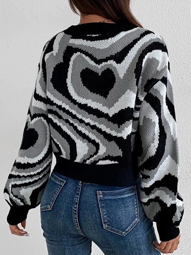 Womens Clothing Sweaters & Cardigans | Womens Sweater Pullover Jumper Knitted LOVE Heart Valentines Day Geometric Stylish Basic 