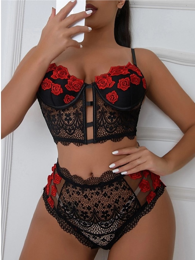 Womens Clothing Womens Sleep & Lounge | Womens Sexy Bodies Lingerie Set 1 set Flower Ultra Slim Fashion Sweet Bed Valentines Day