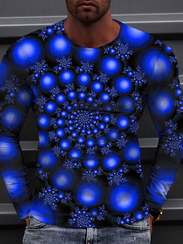  男性用 Tシャツ 3Dプリント グラフィック 円形 ラウンドネック カジュアル 日常 3Dプリント 長袖 トップの カジュアル ファッション デザイナー 快適 ブルー ルビーレッド イエロー
