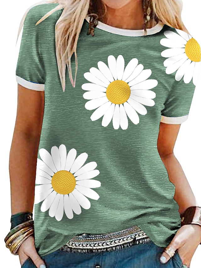  Women's T shirt Tee Designer Summer Short Sleeve Floral Flower Sunflower Daisy 3D Print Round Neck Daily Clothing Clothes Designer Green Blue Gray