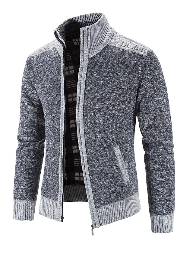 Men's Cardigan Knitted Solid Color Stylish Long Sleeve Sweater ...
