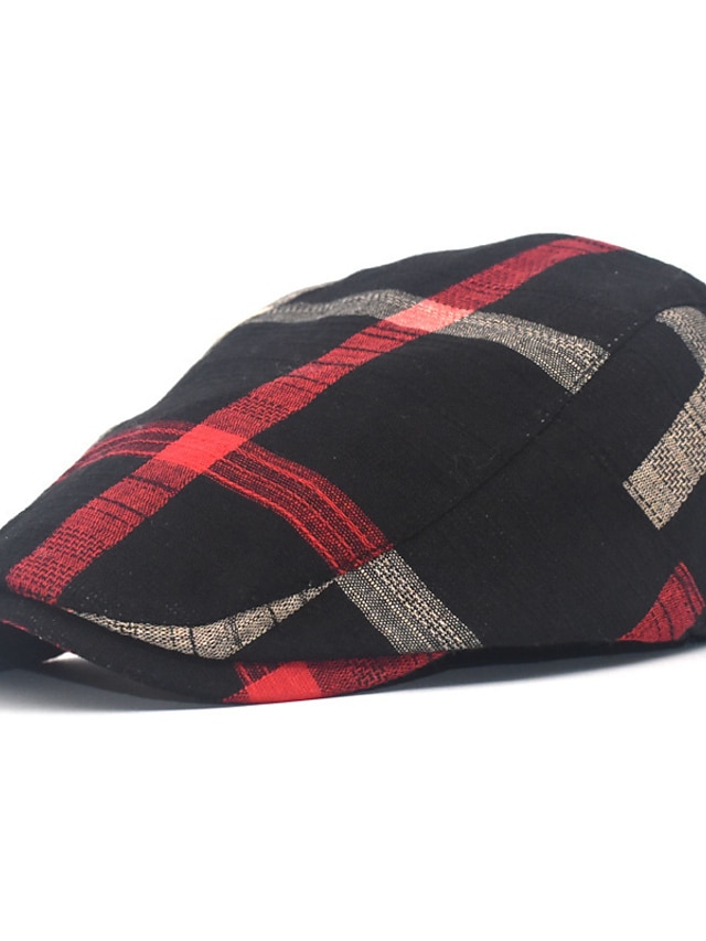  Men's Flat Cap Black Red Cotton Two tone 1920s Fashion Casual Outdoor Outdoor Daily Plaid Sun Protection Comfort Warm Breathable