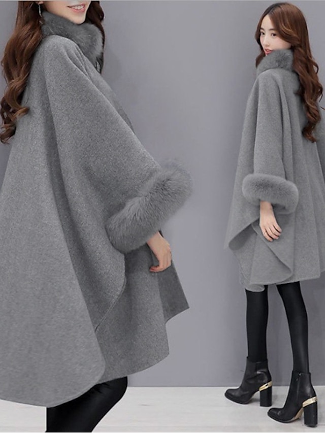 Womens Clothing Womens Outerwear | Womens Coat Cloak / Capes Daily Work Fall Winter Long Coat Round Neck Loose Sweet Style Jacke