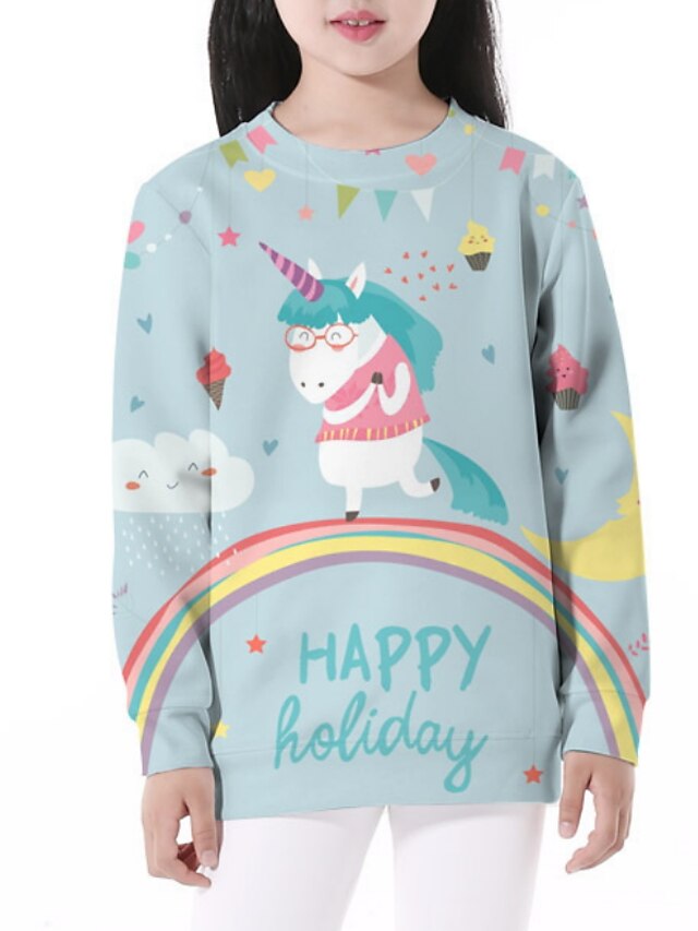 Baby & Kids Girls Clothing | Kids Girls Sweatshirt Long Sleeve Light Green Rainbow Unicorn Letter Daily Outdoor Adorable Daily 4