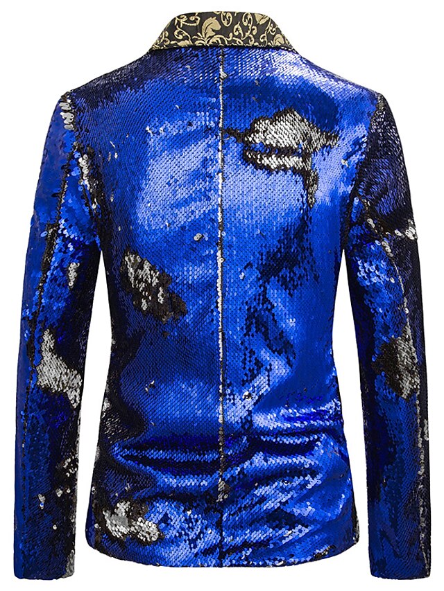 Mens Clothing Mens Outerwear | Mens Blazer Regular Sequins Pocket Coat Black Blue Purple Gold Red Casual Party Fall Single Breas