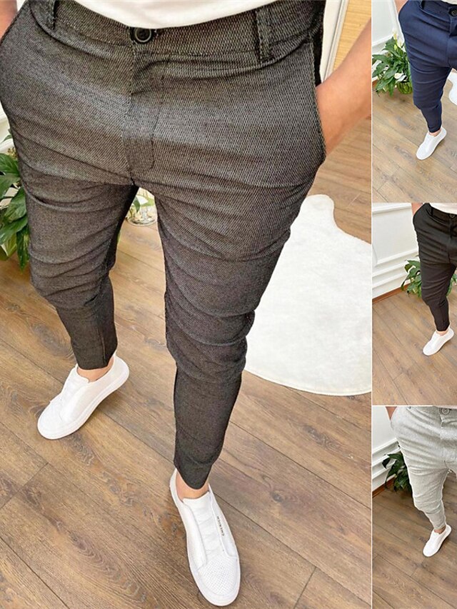 Mens Clothing Mens Bottoms | Mens Casual Trousers Chinos Pocket Full Length Pants Casual Daily Micro-elastic Solid Color Cotton 