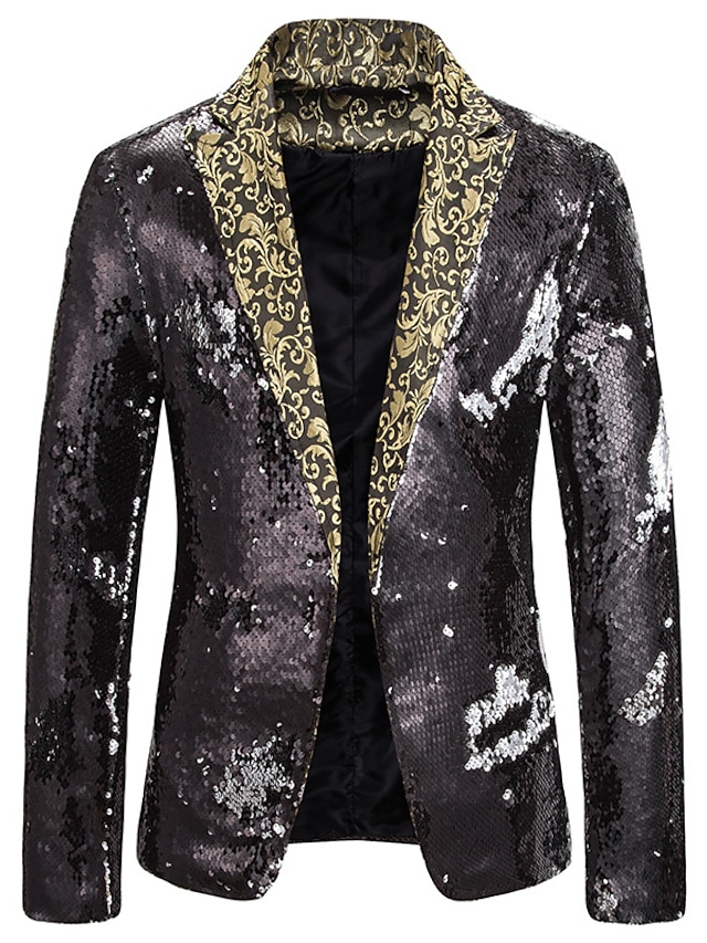 Mens Clothing Mens Outerwear | Mens Blazer Regular Sequins Pocket Coat Black Blue Purple Gold Red Casual Party Fall Single Breas