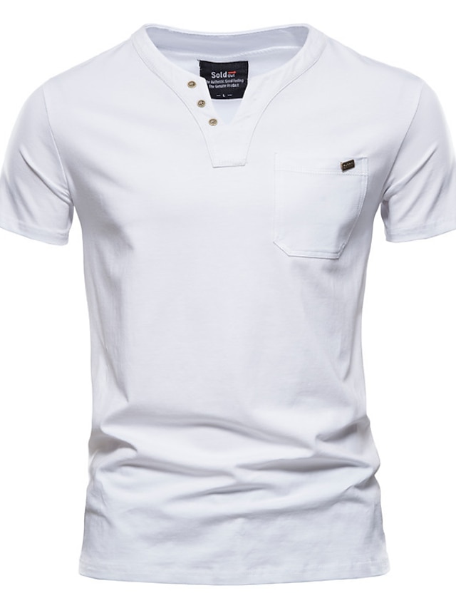 New Men's V-neck T-shirt Short  Sleeve Cotton under shirt casual summer White