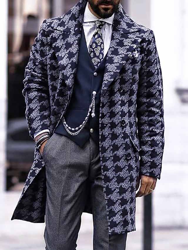  Bărbați Palton de iarnă pardesiu Afaceri Casual Toamna iarna Polyester Îmbrăcăminte exterioară Îmbrăcăminte Geometric Imprimeu Guler drept Cu Un Nasture