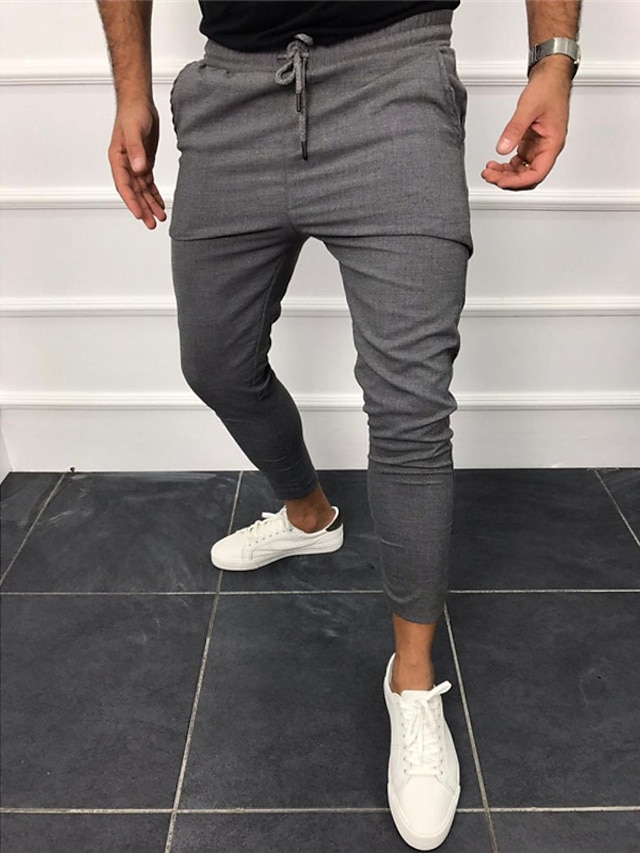 Mens Clothing Mens Bottoms | Mens Casual Trousers Chinos Pocket Elastic Waist Elastic Drawstring Design Full Length Pants Casual