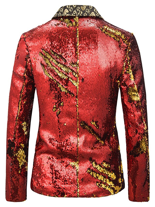 Mens Clothing Mens Outerwear | Mens Blazer Regular Sequins Pocket Coat Black Blue Purple Gold Red Casual Party Fall Single Breas