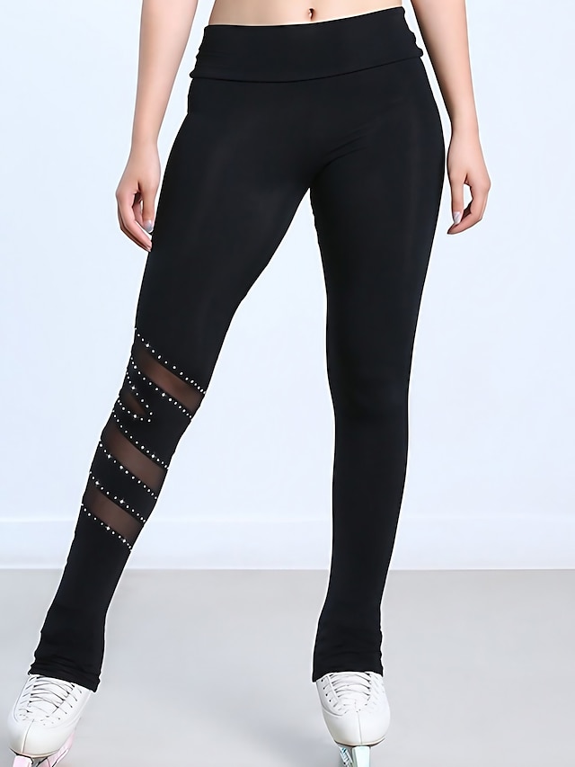 Figure Skating Pants Women's Girls' Ice Skating Tights Leggings Black