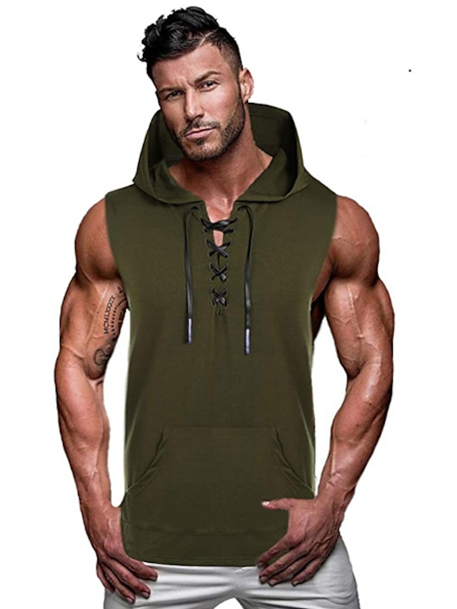 Men's Running Tank Top Workout Tank Pocket Hooded Sleeveless Hoodie ...