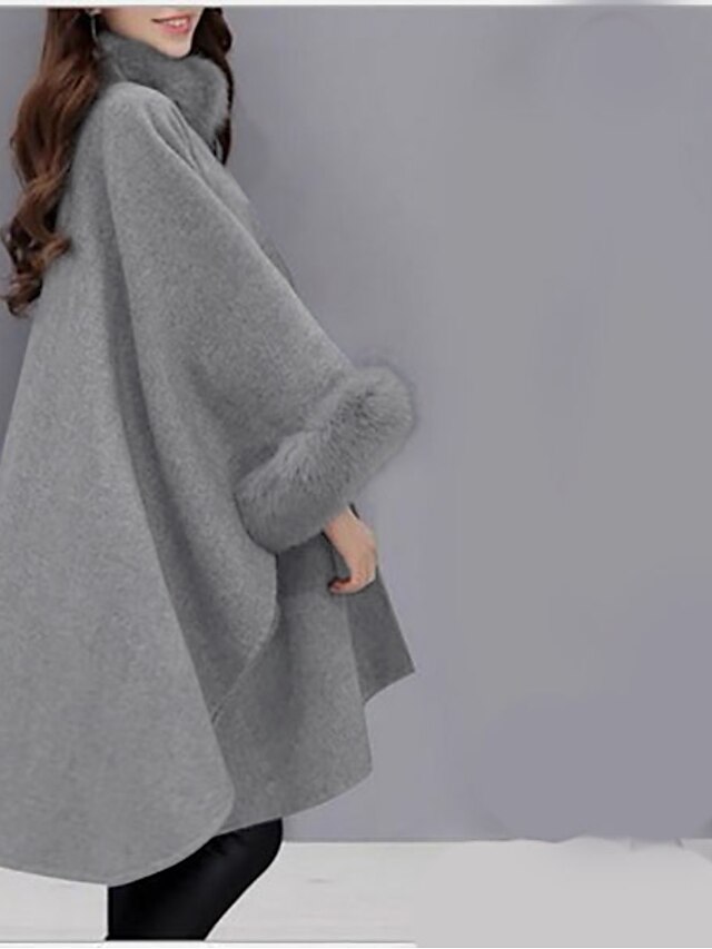 Womens Clothing Womens Outerwear | Womens Coat Cloak / Capes Daily Work Fall Winter Long Coat Round Neck Loose Sweet Style Jacke