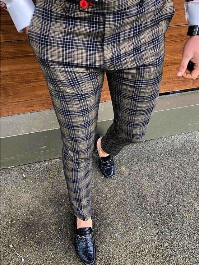 Mens Clothing Mens Bottoms | Mens Casual Trousers Chinos Pocket Full Length Pants Casual Daily Micro-elastic Lattice Breathable 