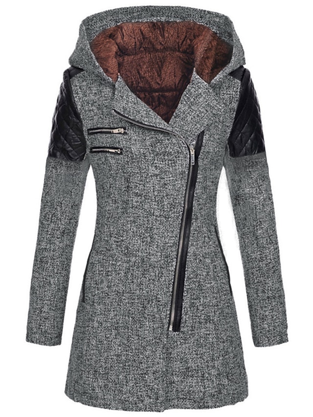 Women's Plus Size Winter Coat Coat Pocket Zip Up Plain Causal Vacation ...