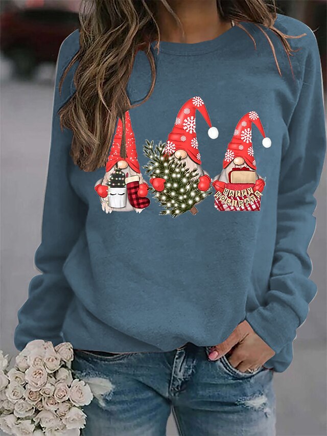 Womens Clothing Womens Tops | Womens Sweatshirt Pullover Santa Claus Christmas Tree Gnome Print Crew Neck Christmas Christmas Gi