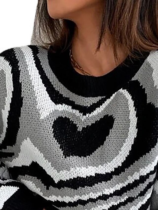 Womens Clothing Sweaters & Cardigans | Womens Sweater Pullover Jumper Knitted LOVE Heart Valentines Day Geometric Stylish Basic 