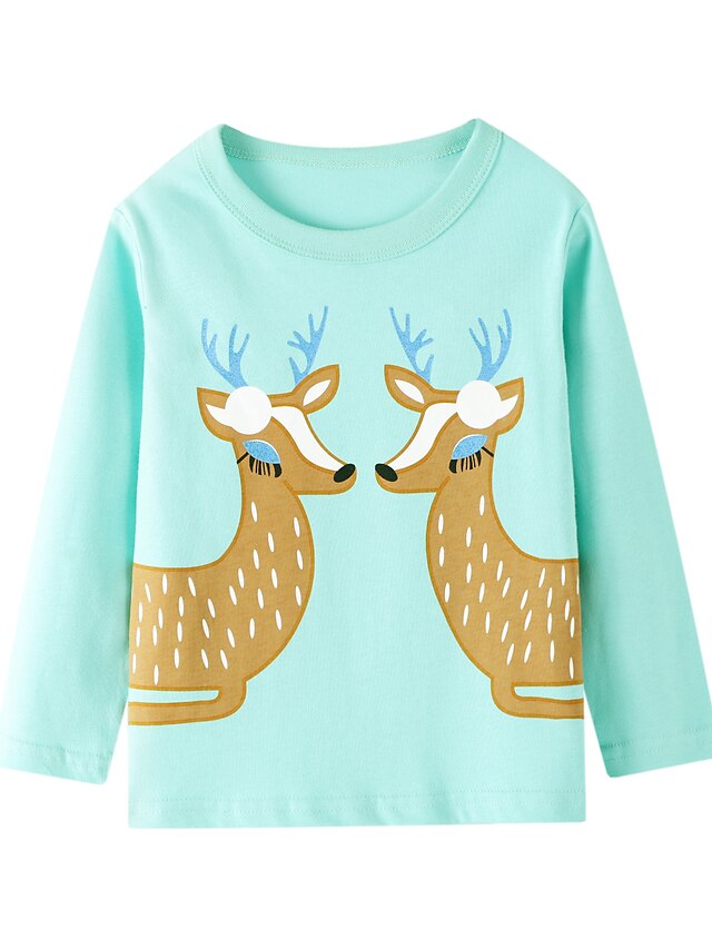  Kids Girls' Back to School T shirt Long Sleeve Blue Hot Stamping Deer Animal Daily Daily Cute 3-8 Years