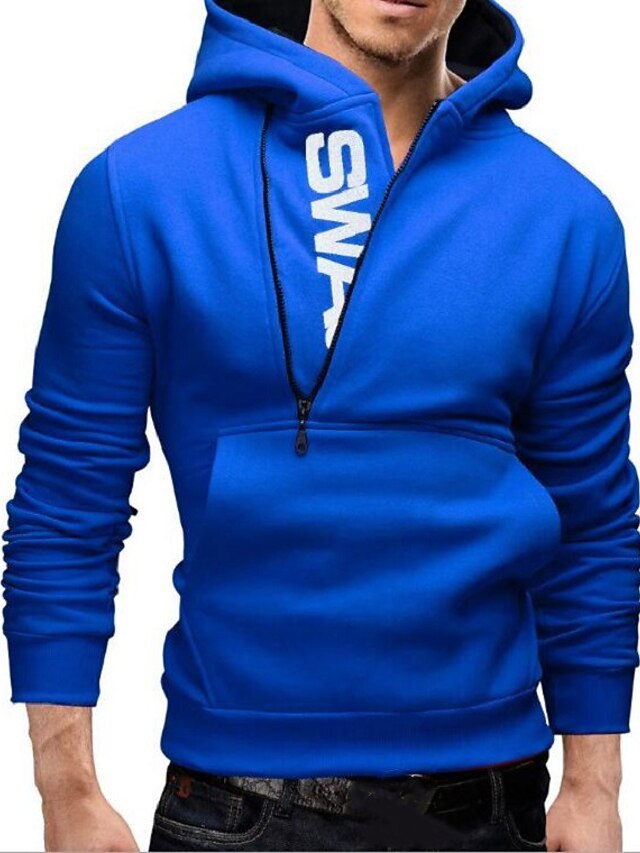 Men's Hoodie Black Yellow Red Navy Blue Royal Blue Hooded Cotton Active