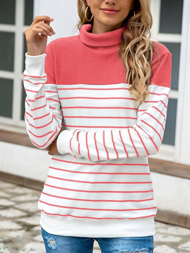 Womens Clothing Sweaters & Cardigans | Womens Pullover Sweater Jumper Knit Knitted Striped Turtleneck Stylish Casual Home Daily 