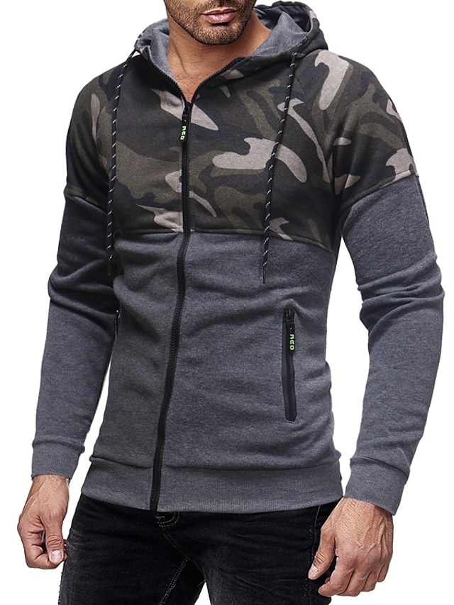 Mens Clothing Mens Hoodies & Sweatshirts | Mens Hoodie Zip Up Hoodie Sweatshirt Camo / Camouflage Daily Sports Going out Casual 