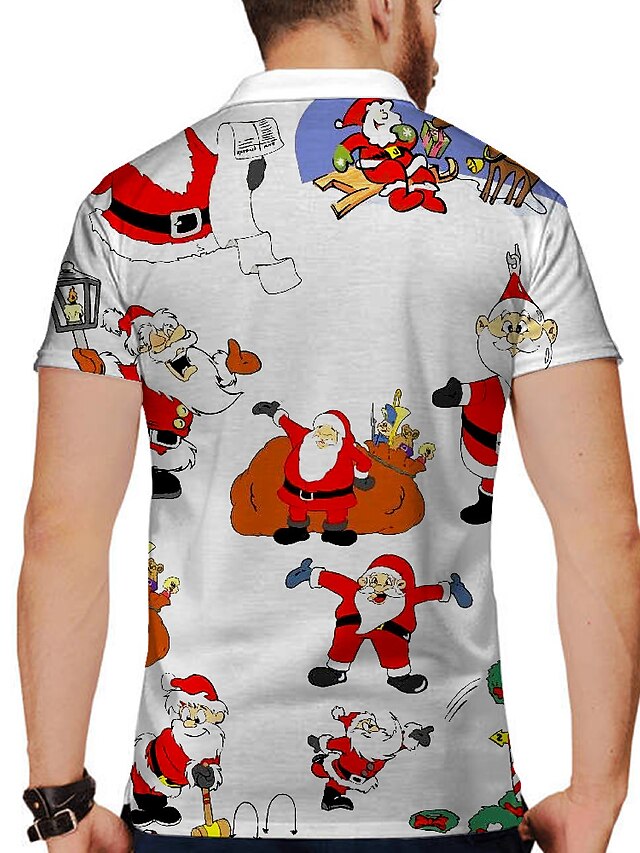 Men's Christmas Golf Shirt 3D Print Santa Claus Zipper Print Short