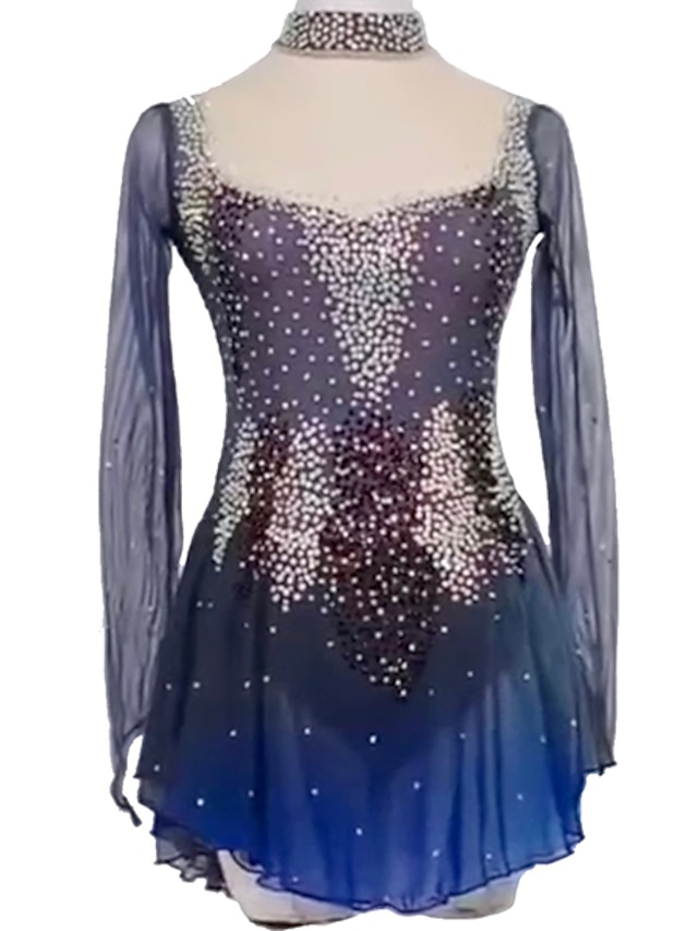 Sports & Outdoors Ice Skating | Figure Skating Dress Womens Girls Ice Skating Dress Outfits Blue Open Back Patchwork Mesh Spande