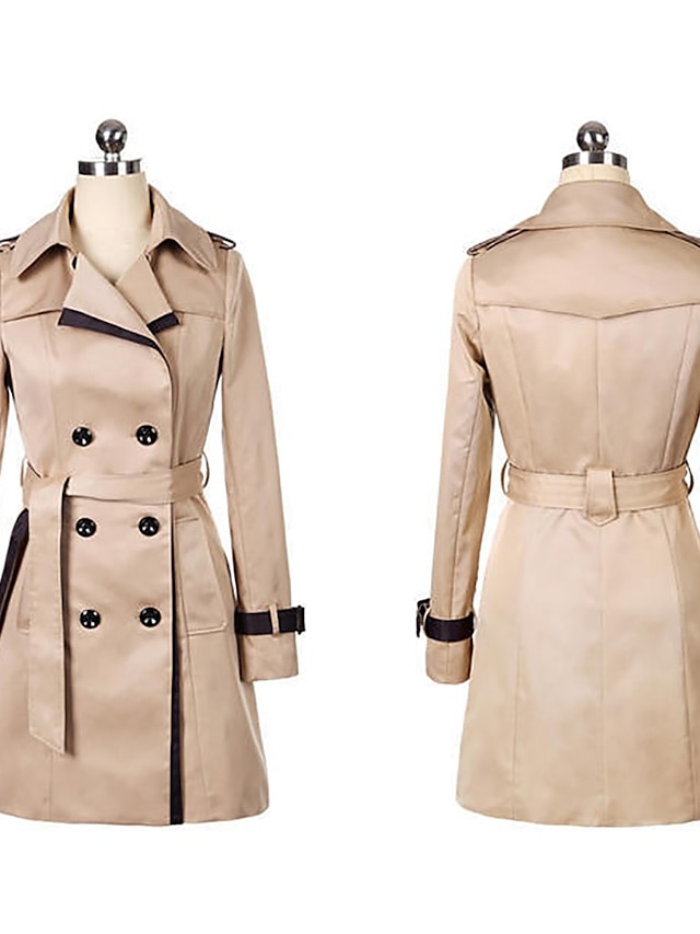 Womens Clothing Womens Outerwear | Womens Trench Coat Daily Fall Winter Long Coat Notch lapel collar Regular Fit Jacket Long Sle