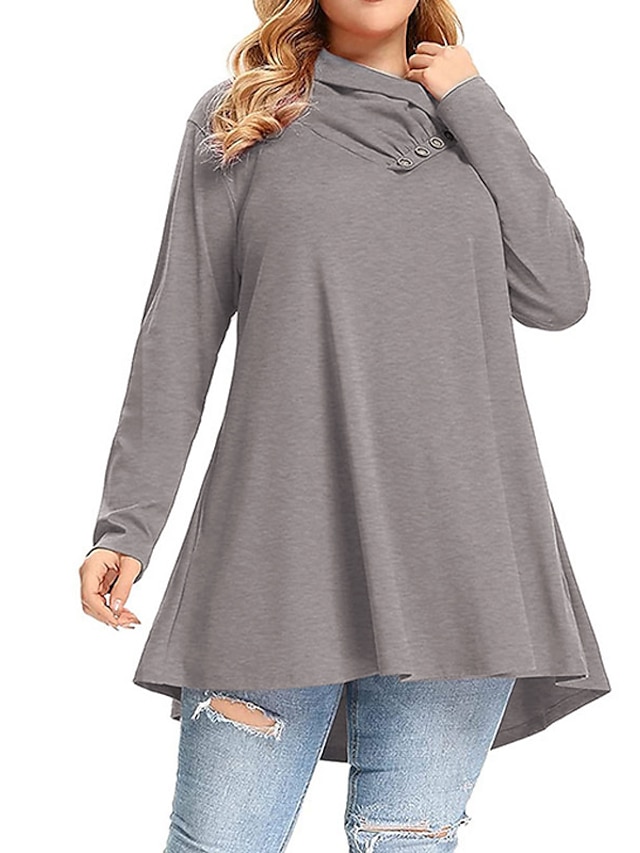 Womens Clothing Plus Size Collection | Womens Plus Size Tops T shirt Plain Ruched Pocket Long Sleeve Crewneck Streetwear Daily S