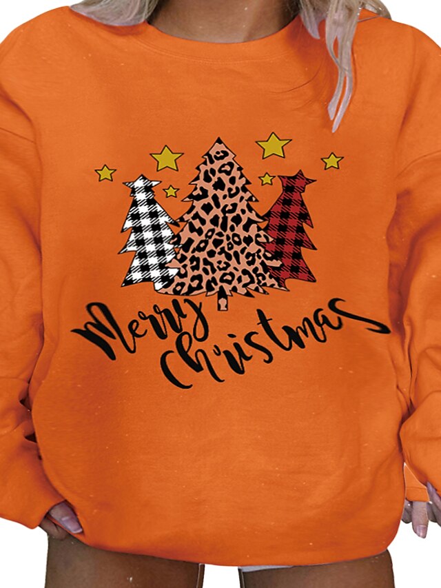 Womens Clothing Plus Size Collection | Womens Plus Size Tops Hoodie Pullover Hoodie Sweatshirt Tree Santa Claus Print Long Sleev