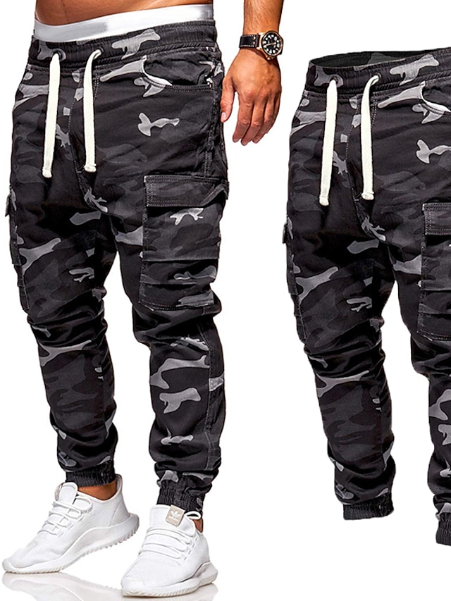  Men's Sweatpants Joggers Cargo Pants Trousers Drawstring Elastic Waist Multi Pocket Camouflage Dailywear Sports Outdoor Active Casual Black Micro-elastic / Elasticity