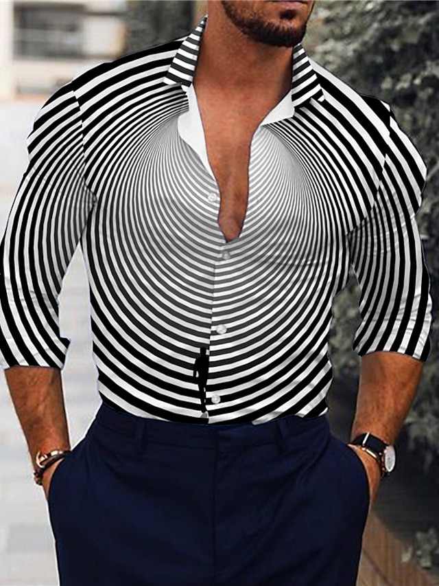  男性用 シャツ 3Dプリント 3D印刷 カラー ストリート カジュアル 3Dプリント ボタンダウン 長袖 トップの ファッション クラシック 高通気性 快適 ブラック / スポーツ