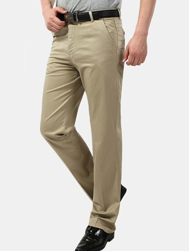 Mens Clothing Mens Bottoms | Mens Casual Trousers Chinos Pocket Full Length Pants Business Casual Micro-elastic Solid Color Cott