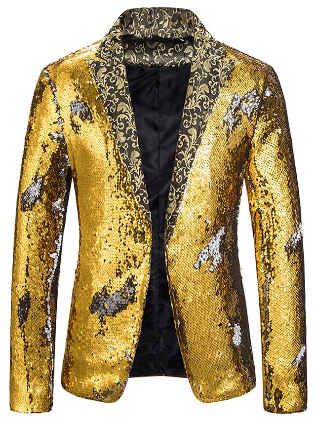 Mens Clothing Mens Outerwear | Mens Blazer Regular Sequins Pocket Coat Black Blue Purple Gold Red Casual Party Fall Single Breas