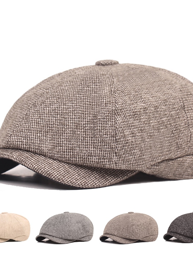 Men's Beret Hat Newsboy Cap Black Beige Cotton Pure Color 1920s Fashion ...