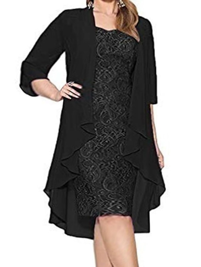  Women's Plus Size Curve Party Dress Lace Dress Solid Color Crew Neck Lace 3/4 Length Sleeve Spring Fall Elegant Midi Dress Formal Party Dress